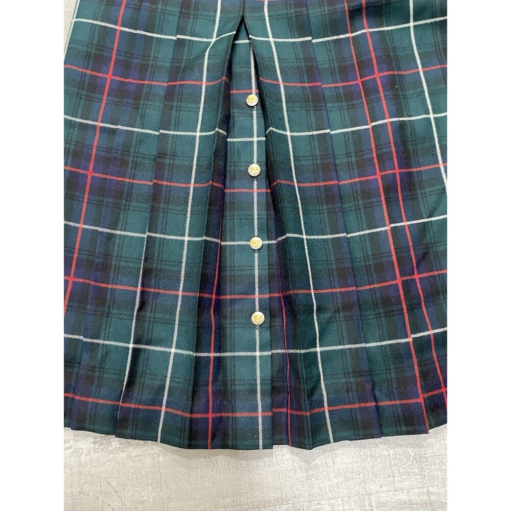 Dorene Ireland Vtg lined wool Green Tartan Plaid Long Kilt Skirt Gold Holiday 14 - Picture 6 of 9
